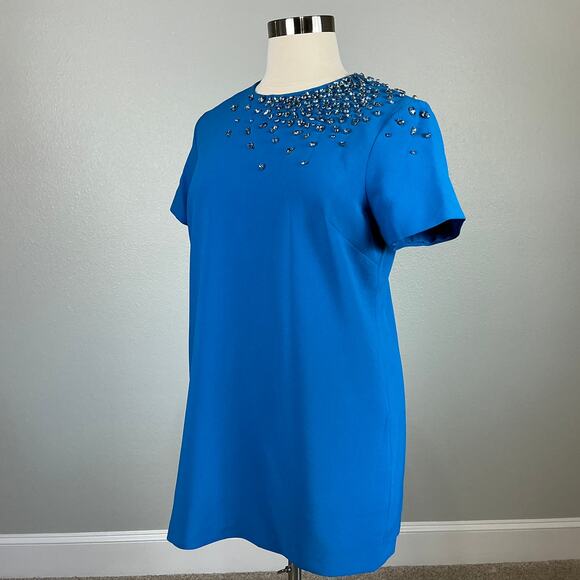 Sachin & Babi Cyrstal Beaded Short Sleeve Mini Shift Cocktail Dress Blue Size 14 - Picture 5 of 12
